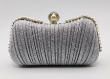 New Vintage Pearl Beaded Evening Handbag Purse Clutch Party Wedding 0113/Silver