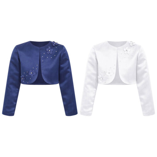 FEESHOW Kids Girls Cardigans Satin Bolero Shrug Flower Girl Dress Coat AU - Picture 2 of 27