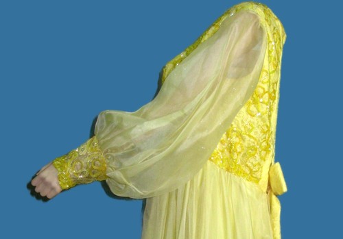 Mike Benet Formals~1970~Bow Tie Ball Gown Chiffon Dress w/ Rustly Taffeta Lining - Picture 6 of 12