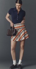 NWT ANTHROPOLOGIE MAEVE TWEED BUTTON-FRONT MINI SKIRT Orange Blue Size XL