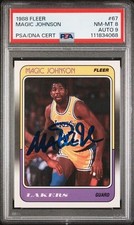 1988 Fleer #67 L.A. Lakers Magic Johnson Signed Auto Card PSA DNA 8, 9