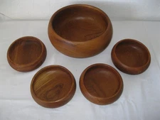 Vintage 5 Piece Goodwood Genuine Teak Salad  Bowls 1 Large 4 Small MCM Thailand