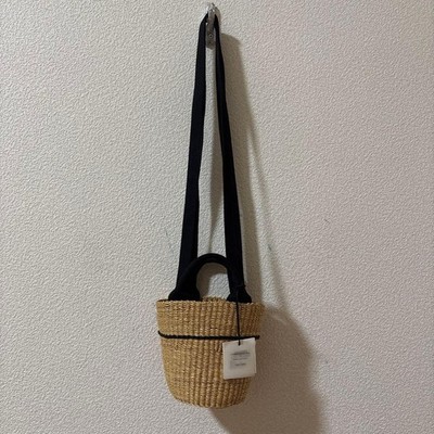MUUN Basket Handbag Tote Shoulder Bag Purse Natural x Black Ecru