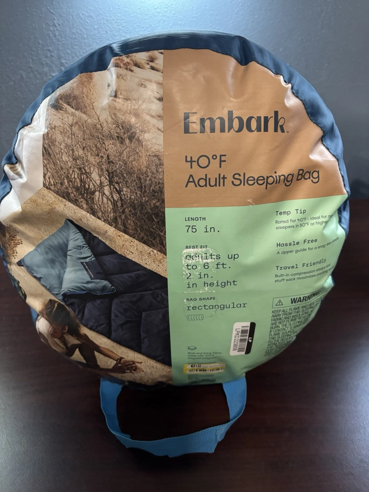 Embark Adult Sleeping Bag 40°F, 75"x33", Two-Tone Blue