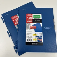 Mead Five Star Blue Plastic Notebook Organizer Folder Tabbed Pockets Lot of 2