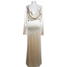 Abendkleid, Größe: L, Beige, Elasthan/Polyester, Einfarbig, Satin, Damen #Dmb