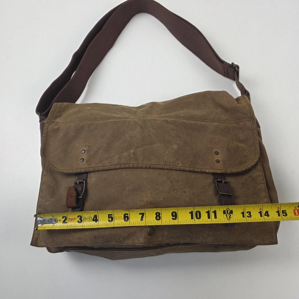 J.Crew Messenger Bag One Size Brown Canvas Leather Trim Crossbody Shoulder Flap - Image 3 of 4