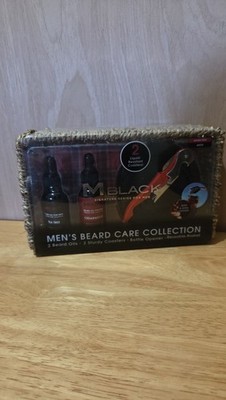 M Black Men's Beard Care Collection Gift Set with 2 Beard Oils, 2 Coasters, and 