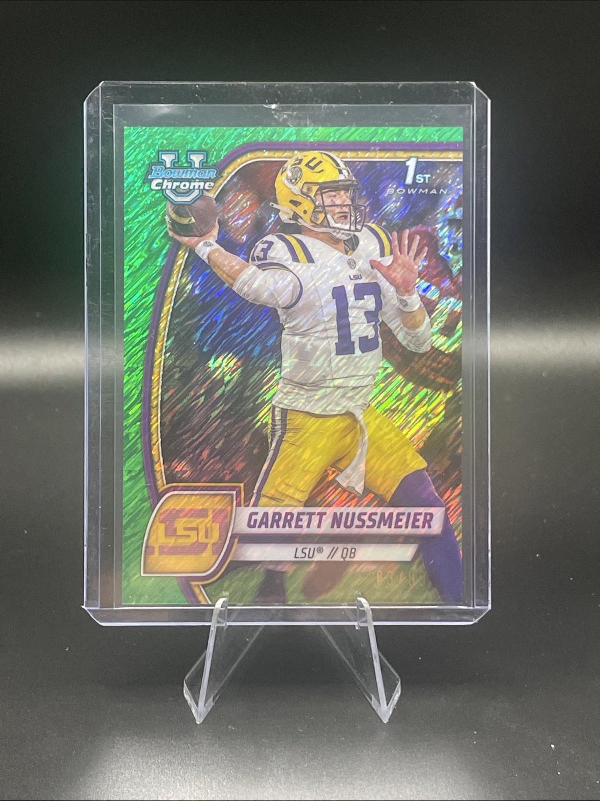 2024 Bowman University Chrome - Garrett Nussmeier #5 Green Shimmer Refractor /99