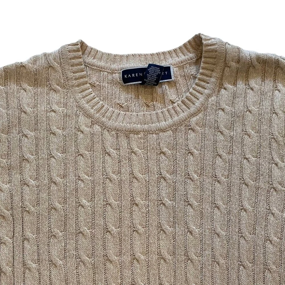 Suéter Karen Scott Algodón Tostado/Beige/Neutro Manga Larga Tejido con Cable Cuello Redondo, S Foto 2 de 4
