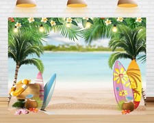 7x5ft Summer Beach Backdrop, Tropical Hawaii, Palm Tree, Ocean, Blue Sky, Photo