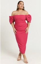 ShowPo Lohan Midi Dress NWT size 12 in Berry Off the Shoulder Puff Sleeve