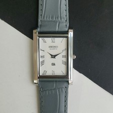 Vintage Seiko Slim Tank Quartz Men White Dial Dress Watch-Free Shipping