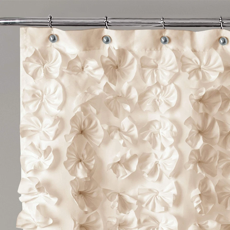 Lush Decor Lucia Shower Curtain - Fabric, Ruched, Floral, Textured Vintage Chic, - Image 2 of 4