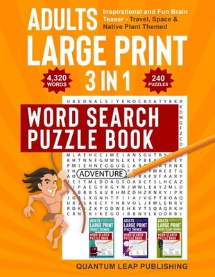 Adults Large Print 3 in 1 Word Search Puzzle Book Inspirational and Fun Brain...