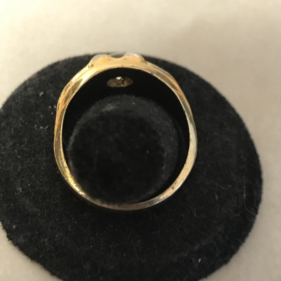 Кольцо позолоченное тяжелое 14 карат серебристое двухцветное толстое размер 11,5 - Изображение 4 из 4