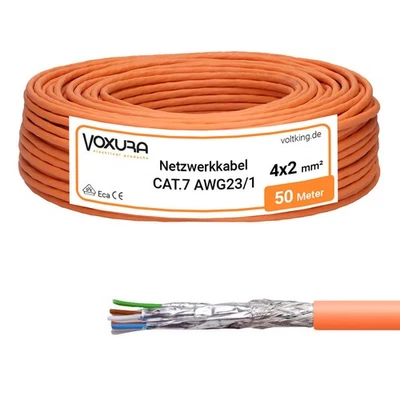 VOXURA CAT 7 Netzwerkkabel 50m CAT.7 Verlegekabel Simplex S/FTP AWG23 Datenkabel LAN