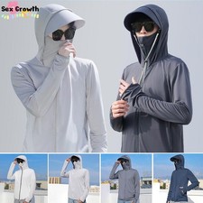 UPF 50 Men's Long Sleeve Sun Skin Protection T-Shirt Outdoor Fishing Hoodies US