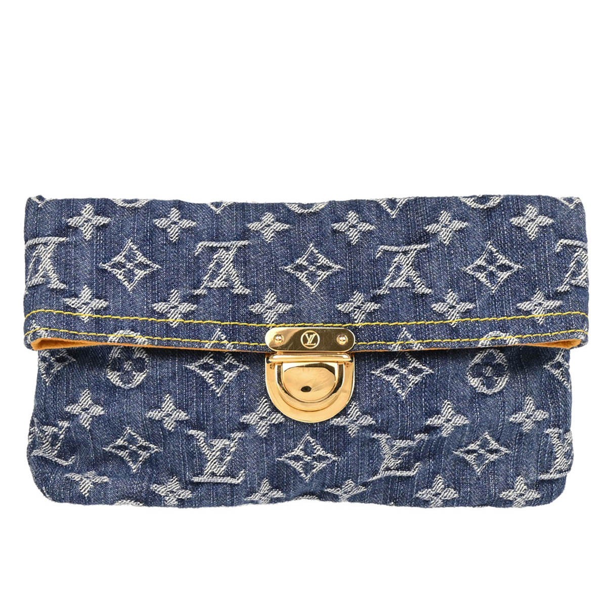 Louis Vuitton デニム柄ハンカチ Louis Vuitton Blue Monogram Denim Pochette Plat Clutch Bag M95007