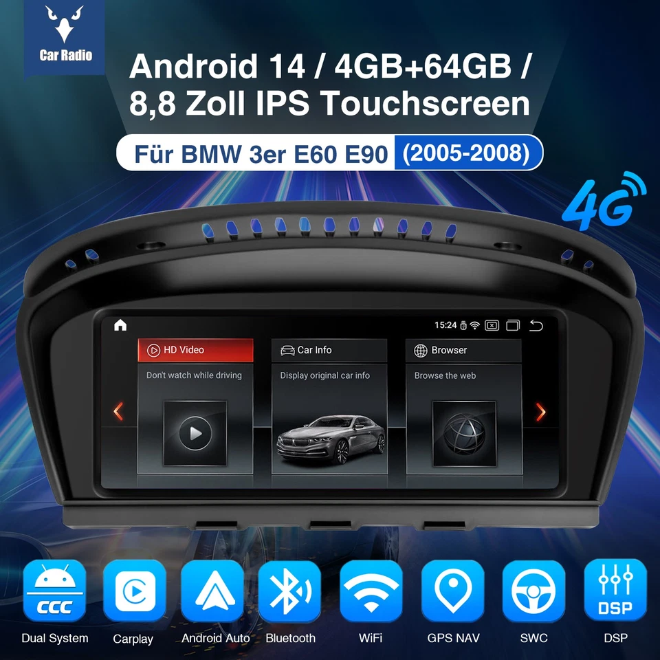 4G LTE Android 13 Autoradio 8Core 4+64G GPS Navi Für BMW 5er E60 E61 E90 E91 CCC - Bild 3 von 4