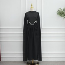 Women Muslim Long Sleeve Maxi Dress Rhinestone Evening Kaftan Islamic Robe Gown
