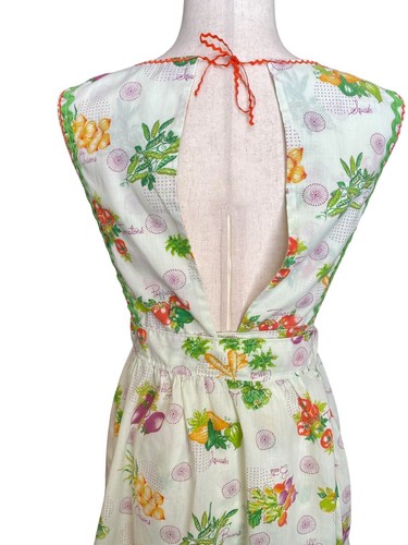 VTG Apron Pinafore Jumper Overall Dress Hippie Wrap Maxi 70s Vegetable Medium - Picture 3 of 4