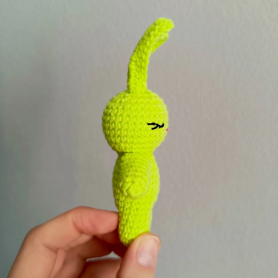 LITTLE LIGHT GREEN CROCHET  TOY AMIGURUMI ANIMAL BUNNY. HANDMADE SOFT TOY BUNNY. - Image 4 of 4