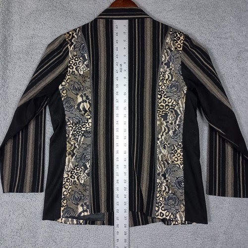 Koos of Course Blazer Women Medium Black Tan Animal Print Linen Blend Jacket Vtg - Picture 7 of 14