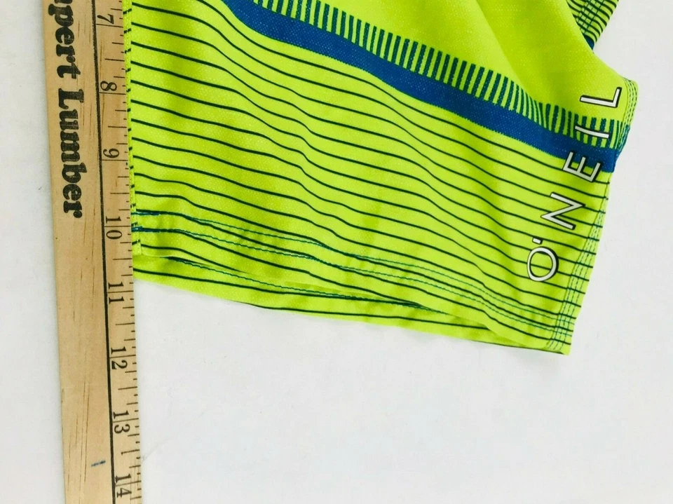 O'neill Swim Trunks Men's Size 34 Lime Green and Blue Striped Drawstrings Pocket - Image 4 of 4