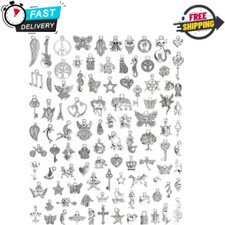 100 PCs Silver Charms for Jewelry Making Mixed Lot Pendants Bracelet Necklace