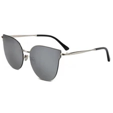 86010 C2 CATEYE FASHION SUNGLASSES METAL SILVER FRAME SILVER MIRROR LENS