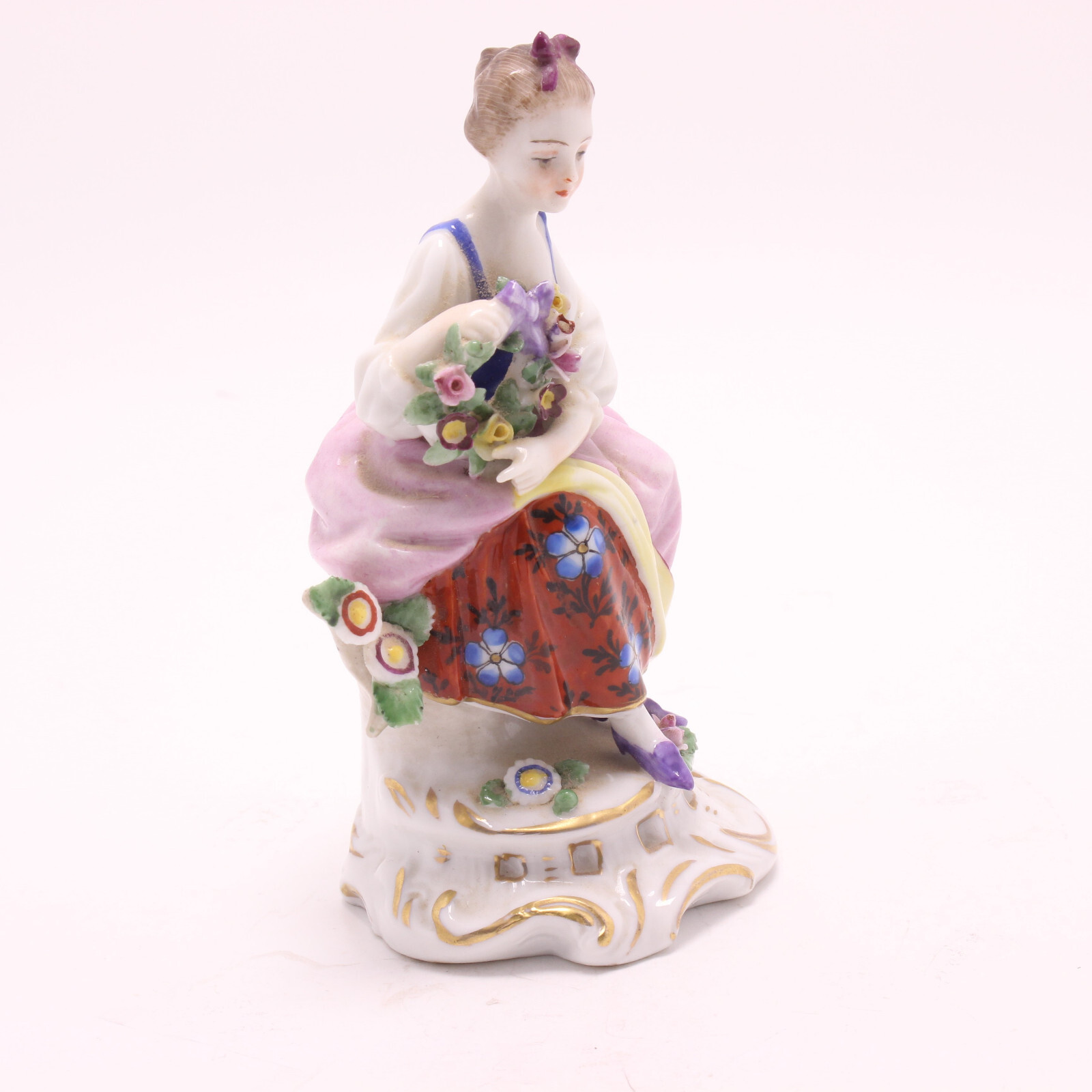 ANTIQUE Porcelain Flower Girl Figurine CHELSEA Gold Anchor Mark Germany