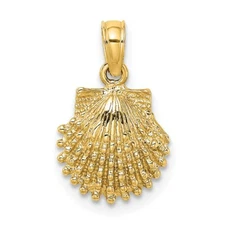 14K Yellow Gold 2-D Beaded Scallop Shell Pendant K7656