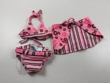 Build A Bear BABW Pink Flower  Stripes Bikini Top Bottoms Swim Suit  Cover Up