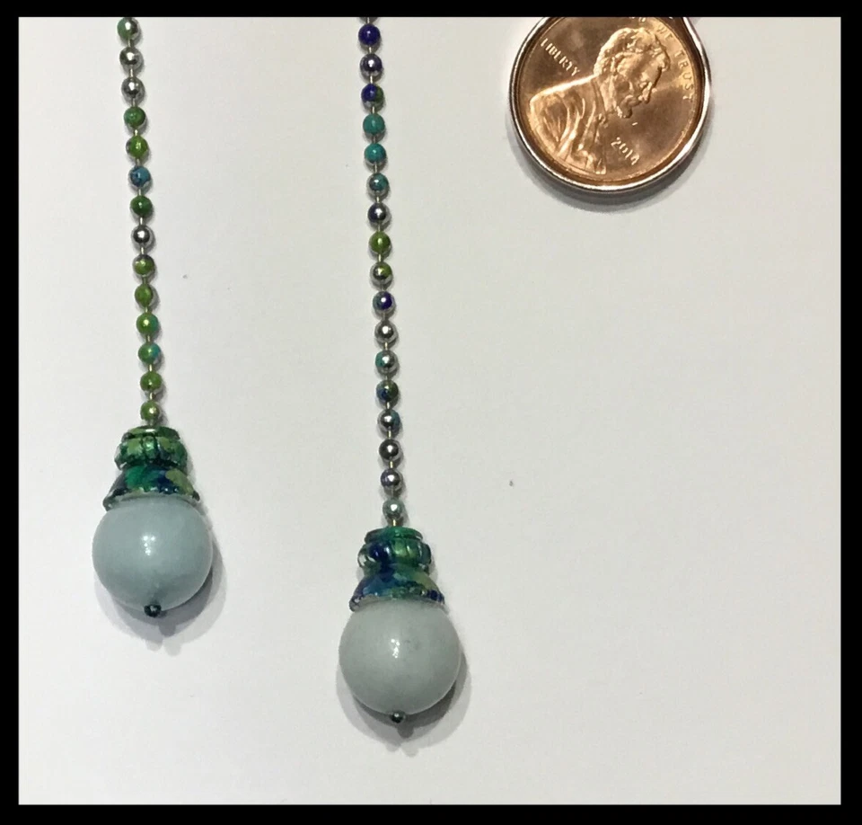 Tirador de abanico artesanal de piedras preciosas semipreciosas Larimar tema mar verde azul plata Foto 4 de 4