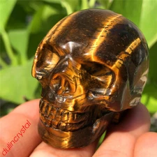2'' Natural Tiger eye skull quartz crystal carved skull gem reiki healing
