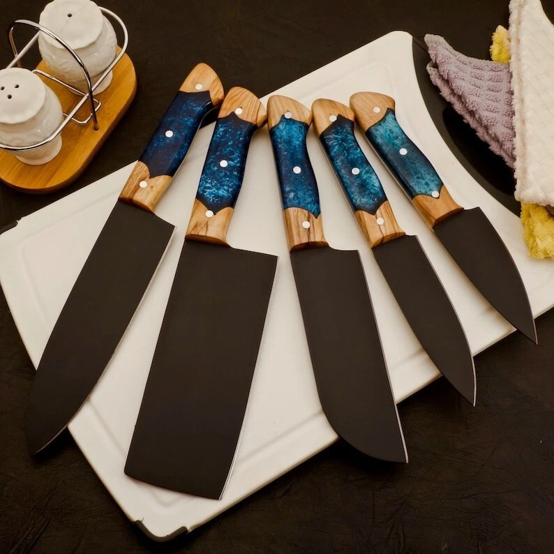 CUSTOM HANDMADE 5PCS STAINLESS STEEL KITCHEN CHEF KNIFE SET WITH ROLL BAG