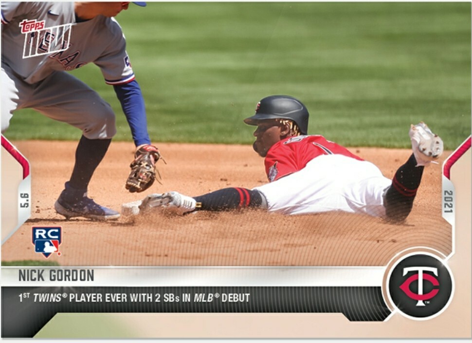 twins shop（P必読）　　１２１　180 2021 TOPPS NOW #180 NICK GORDON MINNESOTA TWINS 1ST TWIN TO 2SB IN