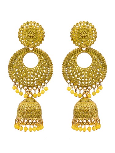 Indian Gold Plated Wedding Party Wear Women Long Green Jhumka Jhumki Earrings - Picture 33 of 33