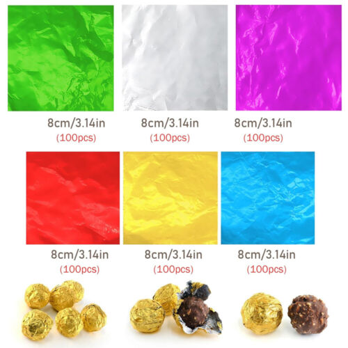 100 pièces emballage papier d'emballage pour bonbons alimentaires décoration chocolat aluminium - Photo 1/23