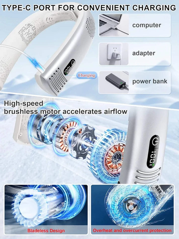 Ventilador de cuello portátil recargable 7000 mAh, sin aspas 360° Foto 4 de 4