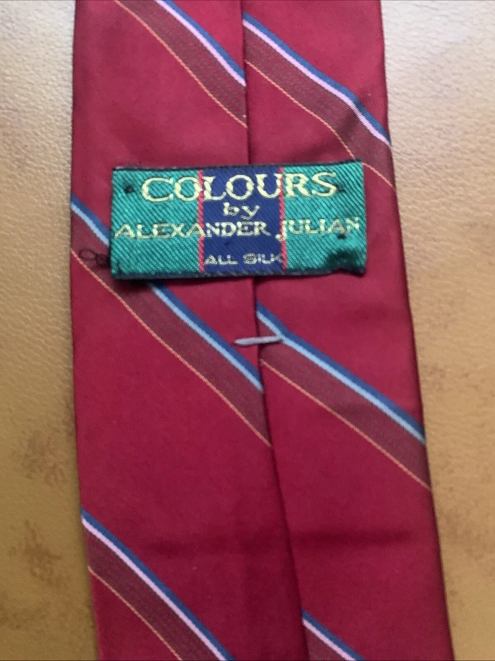 COLOURS By Alexander Julian 100% Silk Necktie USA Geometric Burgundy Stripe. - Image 2 of 4