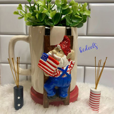 Patriotic USA Gnome Pot Hugger Mug Hugger Tiered Tray Decoration 5" NEW 3 pc set