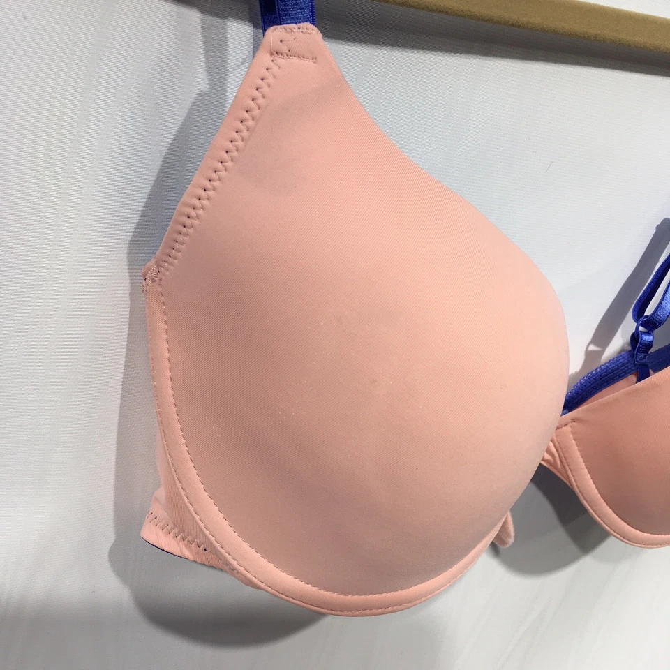 Joe Boxer Bra Coral Peach 38D Underwire Smooth Cups Blue Lining NEW - Image 4 of 4