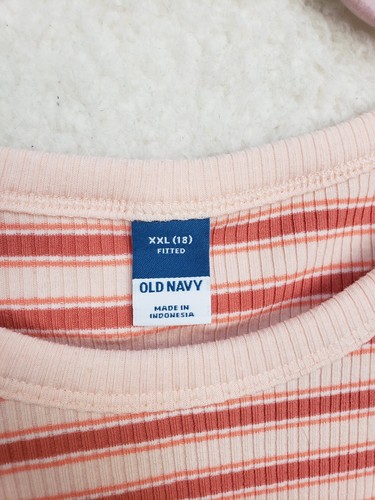 Old Navy Girls Top XXL Pink Strip Cotton B Short Sleeve Stretch Crop Shirt 18 - Picture 15 of 17