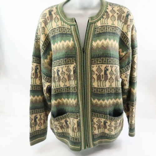 Beige Cardigan Sweater Tribal Llama 