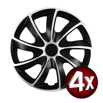 4x Radkappen 14 Zoll Quad BiColor Silver Black Radblenden Radzierblenden