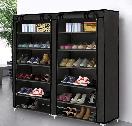 Blissun 7 Tier Shoe Rack Shoe Storage Organizer Cabinet Tower with Nonwoven Fabric Cover, Black