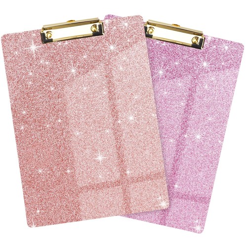 2 Pack Acrylic Clipboards 12.5x9 in Glitter Rose Gold Girls Office School