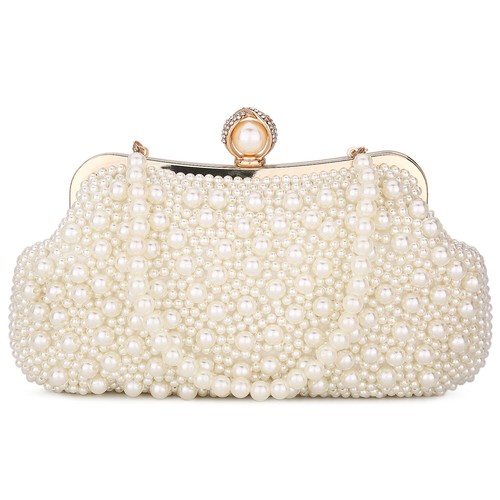 Women Pearl Clutch Evening Bag Noble Crystal Beaded Wedding Party Handbag
